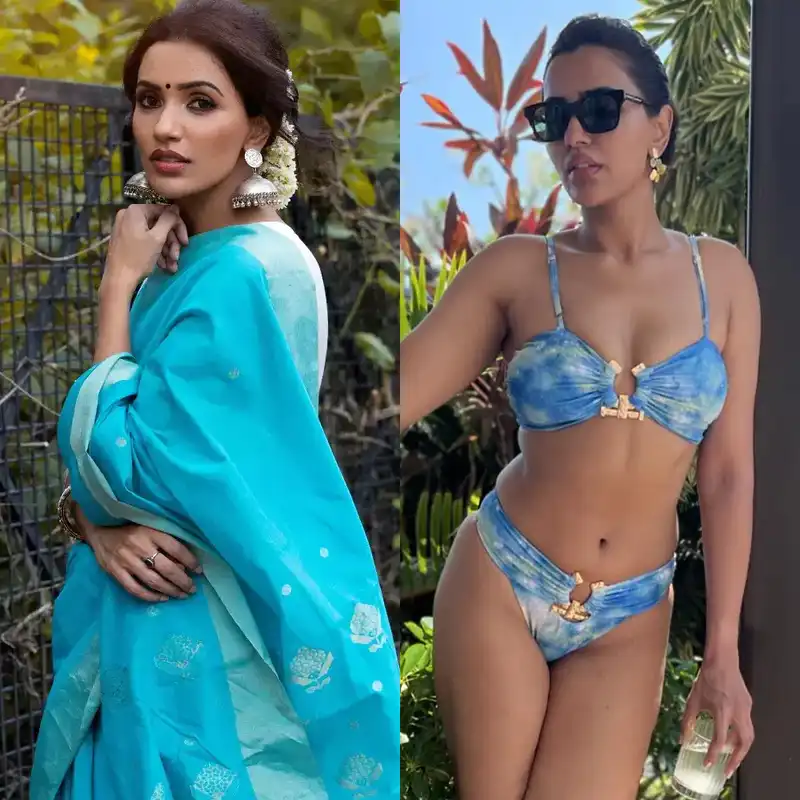 akshara gowda blue bikini saree sexy body mix up actress akshara gowda blue bikini saree sexy body mix up actress