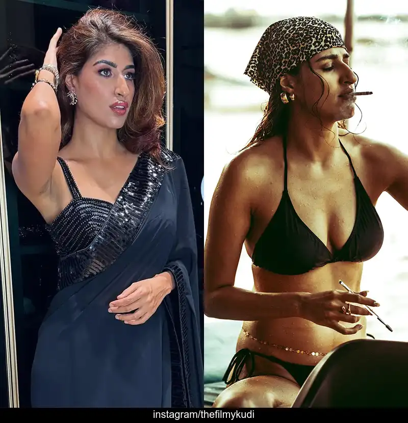 shreya mehta black bikini saree waist chain sexy body web series actress 2